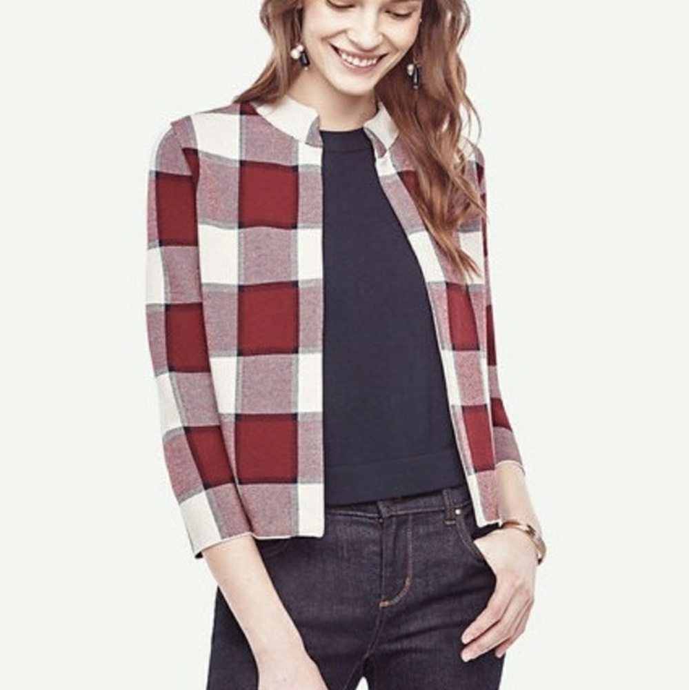 NWT Ann Taylor Plaid Open Sweater Jacket